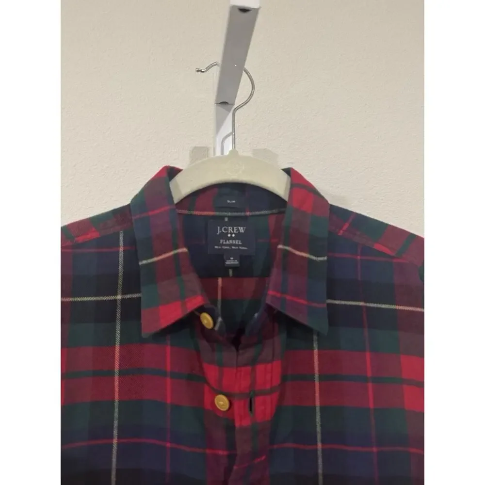 J. Crew Shirt Mens Medium Red Gray Mid-Weight Flannel Slim Cotton Lumberjack
